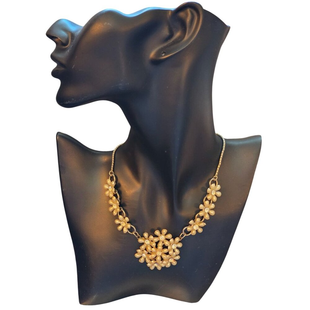 Vintage Pearl & Rhinestone Daisy Necklace‎ Hook Clasp